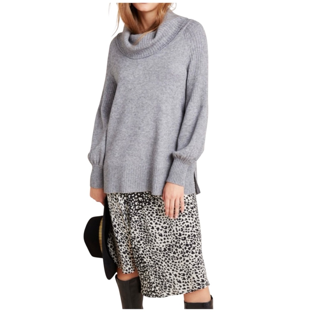 Anthropologie Paloma Gray Cowl Neck Balloon Sleeve Sweater XS